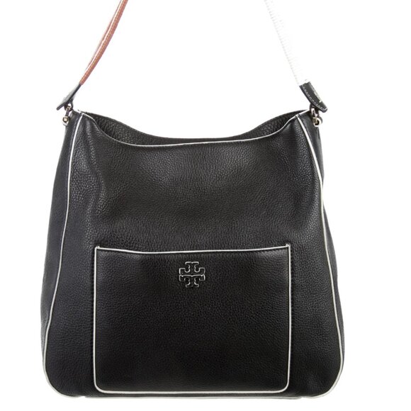 Tory Burch Black Berkeley Leather Hobo Shoulder Bag with Multi-Color Wrap Strap - Picture 1 of 11